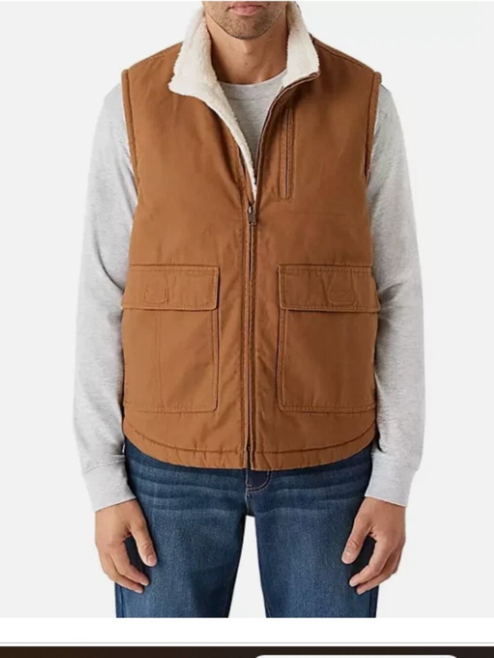 LEE Men's SHERPA Lined Work CANVAS VEST Tobacco Brown Size L XL XXL